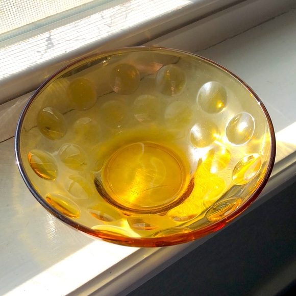 1960 Mid Century Modern Vintage Art Deco Amber Glass Bowl - Picture 2 of 5